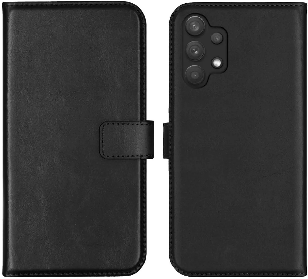 Selencia Hoesje Samsung Galaxy A32 5G - Echt Lederen Bookcase Zwart