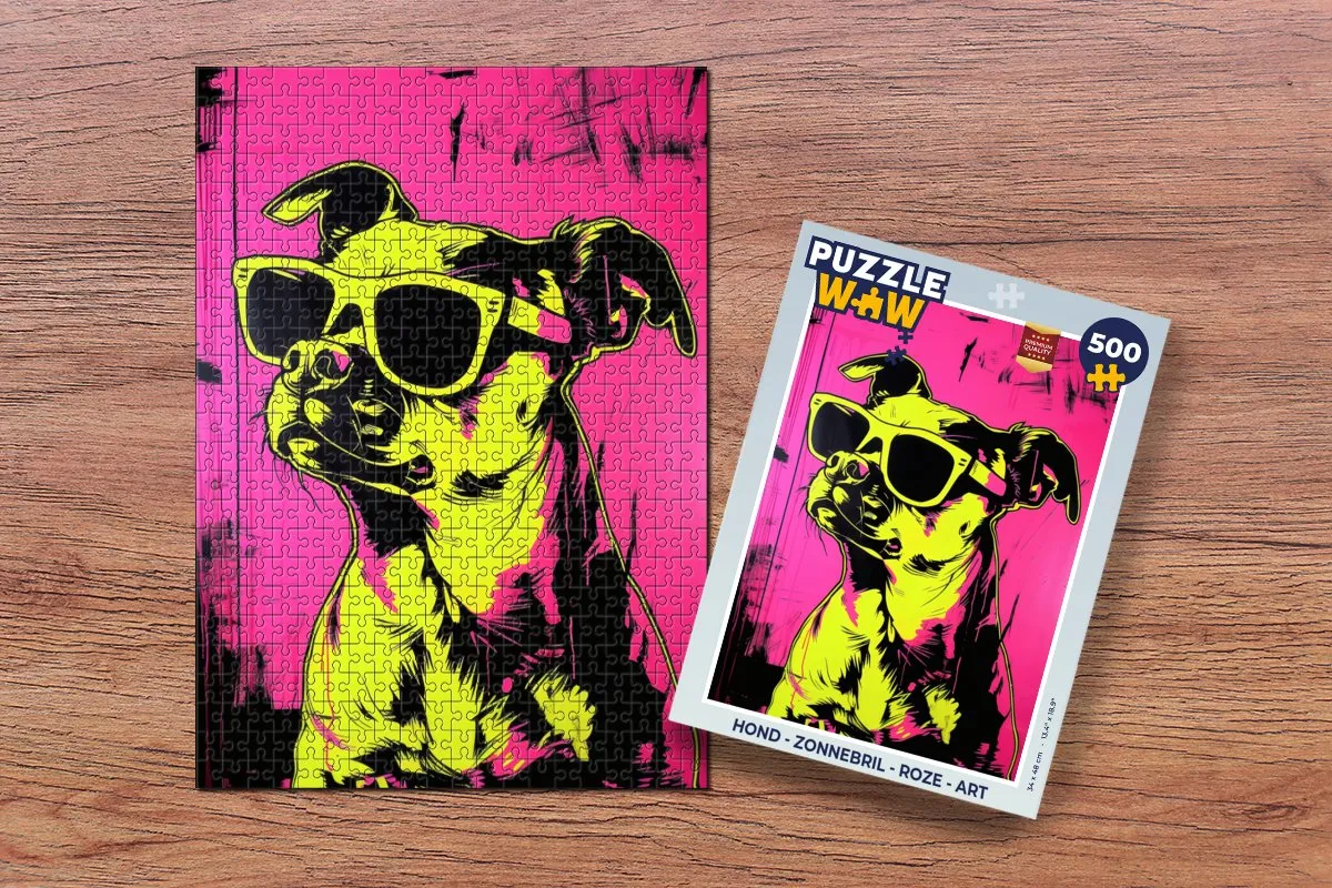 PuzzleWow Hond Zonnebril Legpuzzel 500 Stuks - Roze