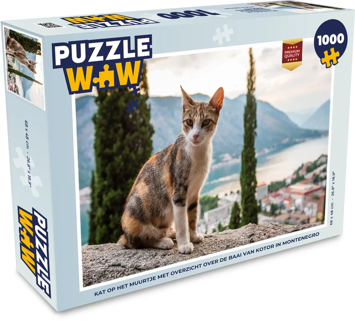 PuzzleWow Legpuzzel Kat op het muurtje Montenegro 1000 Stuks - Multicolor