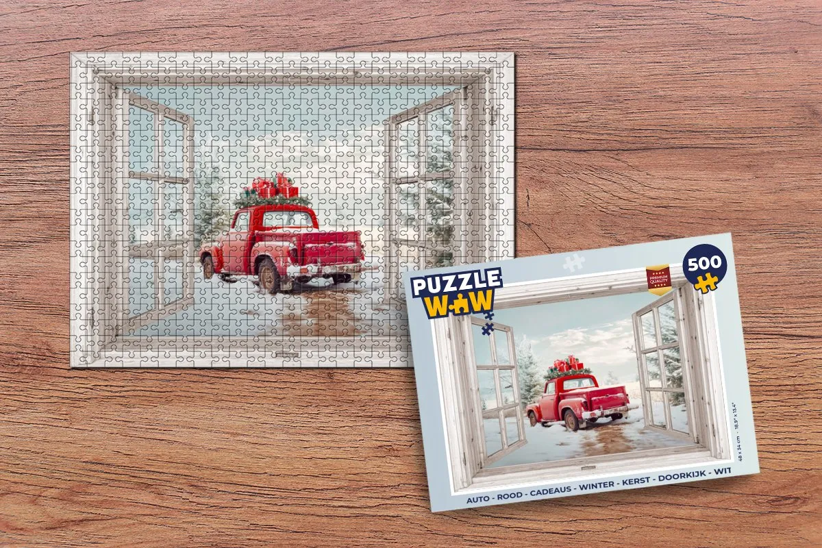 PuzzleWow Kerst Auto Legpuzzel 500 Stuks - Rood/Wit