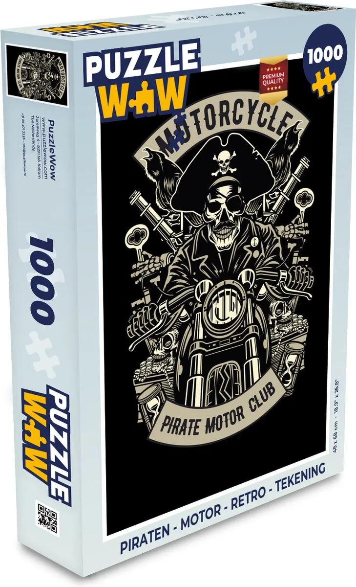 PuzzleWow Piraten Motor Retro Legpuzzel 1000 Stuks - Multicolor