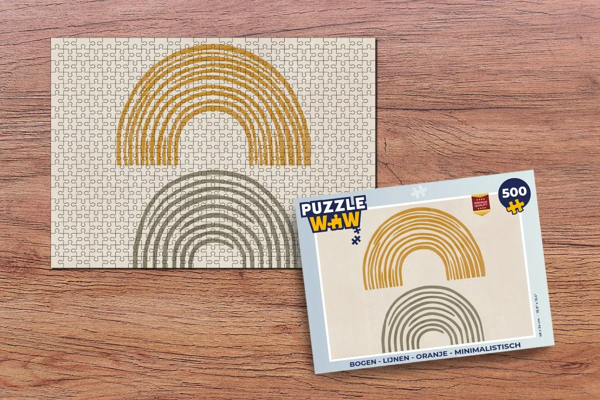 PuzzleWow Bogen Lijnen Minimalistisch Puzzel 500 Stuks - Oranje