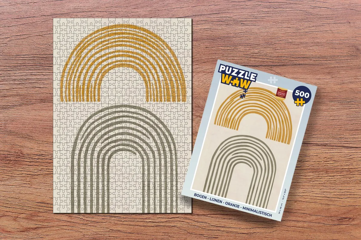 PuzzleWow Bogen Lijnen Minimalistisch Puzzel 500 Stuks - Oranje