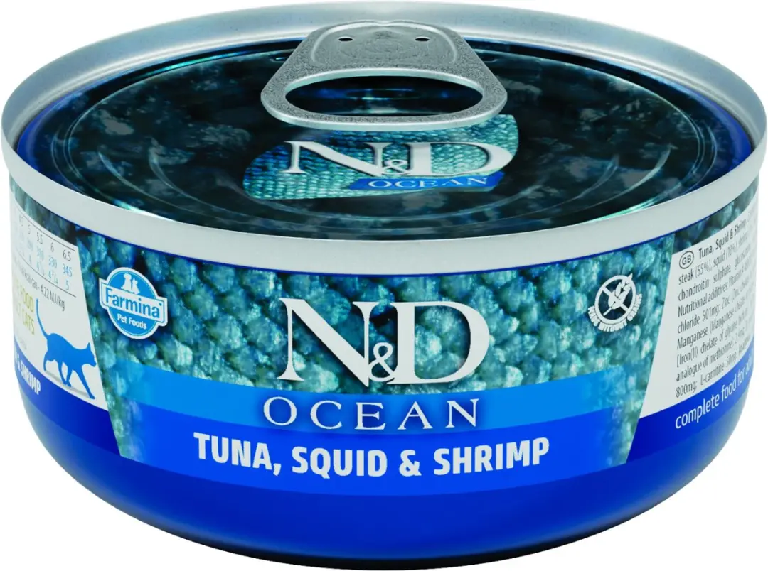 N&D Ocean natvoeding voor de kat Tonijn met Inktvis 70 gr.