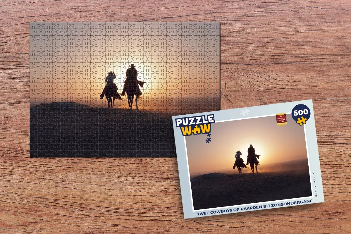 PuzzleWow Legpuzzel Twee Cowboys op Paarden 500 Stuks - Multicolor