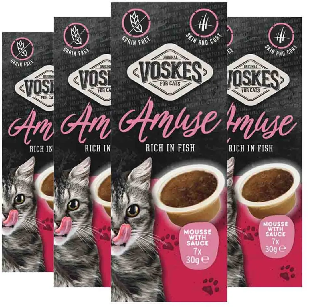 Voskes Kattensnack Mousse Vis in Saus - 4x7x30g - afbeelding 2 van 2