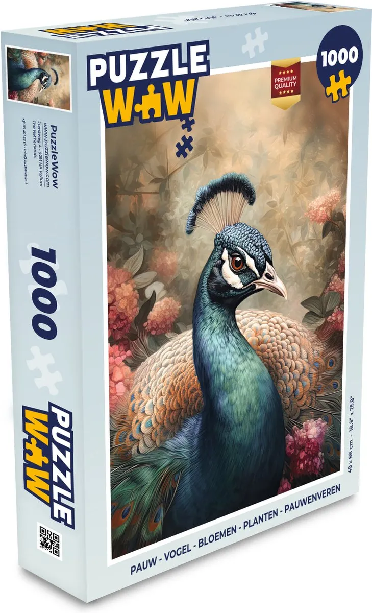 PuzzleWow Pauwenveren Legpuzzel 1000 Stuks - Multicolor