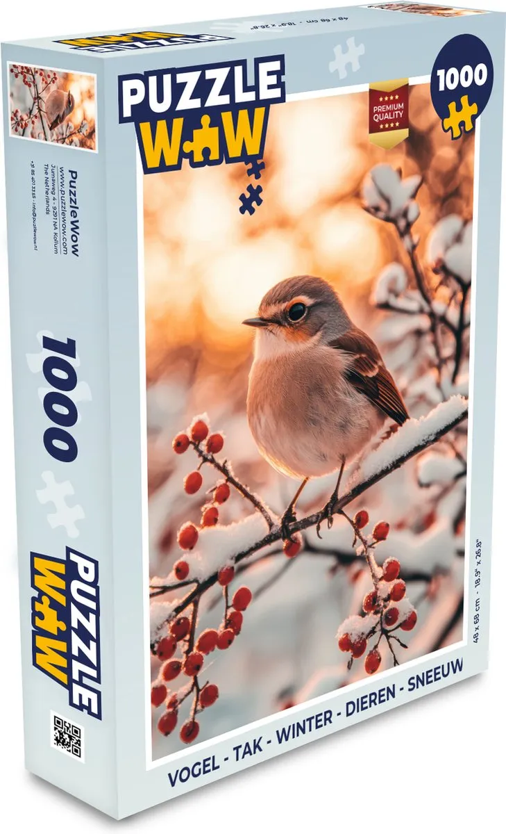 PuzzleWow Vogel Tak Winter Legpuzzel 1000 Stuks