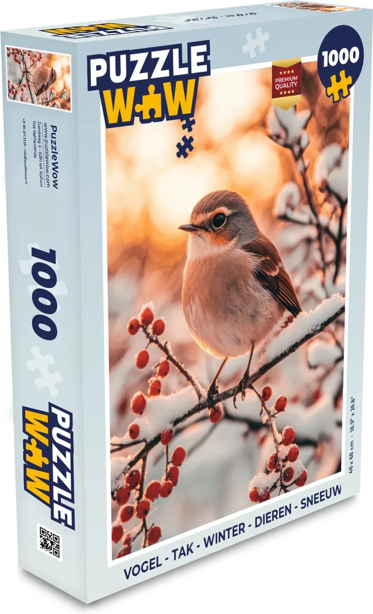 PuzzleWow Vogel Tak Winter Legpuzzel 1000 Stuks