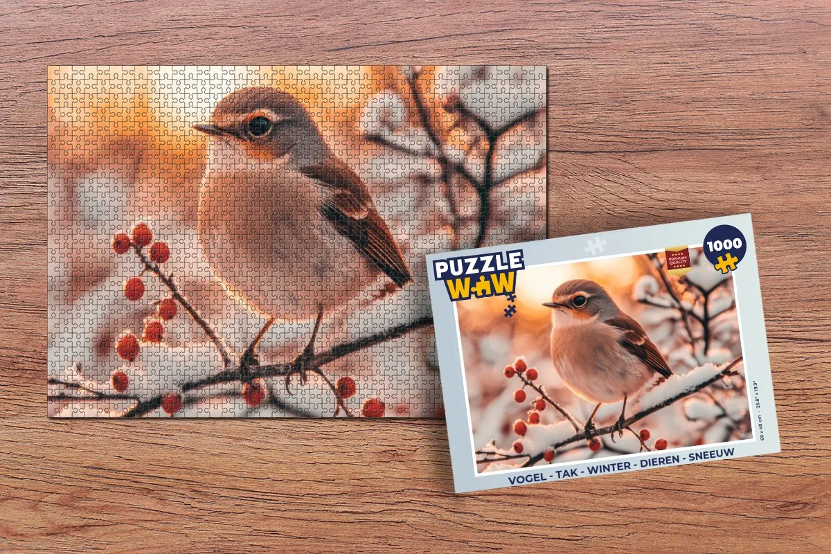 PuzzleWow Vogel Tak Winter Legpuzzel 1000 Stuks