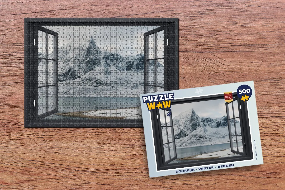 PuzzleWow Doorkijk Winter Berg Legpuzzel 500 Stuks - Multicolor