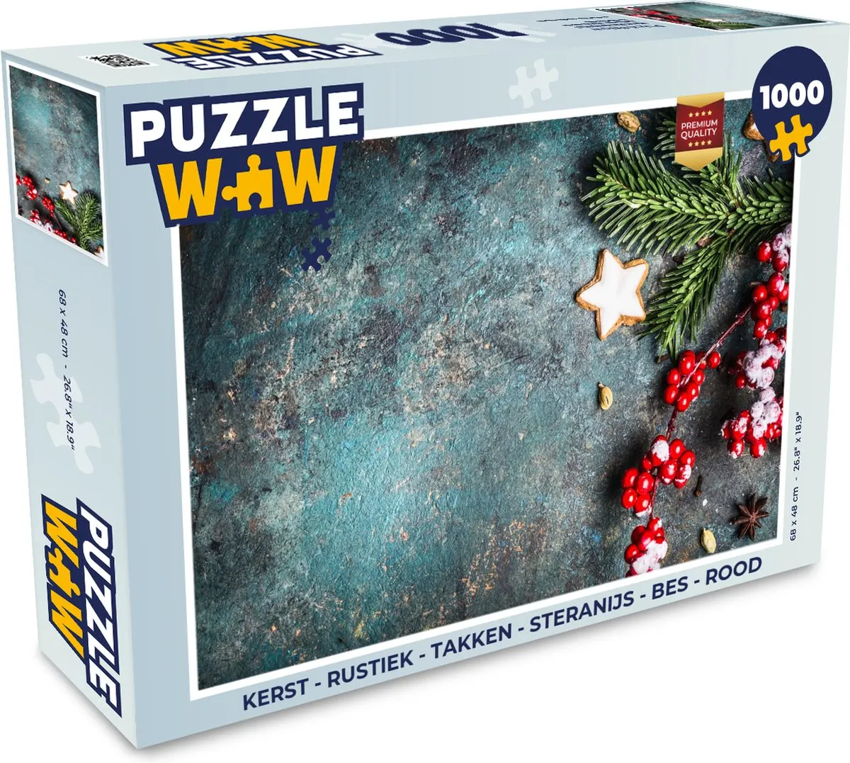 PuzzleWow Kerst Rustiek Takken Steranijs Bes Legpuzzel 1000 Stuks - Multicolor
