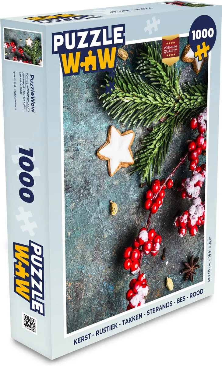PuzzleWow Kerst Rustiek Takken Steranijs Bes Legpuzzel 1000 Stuks