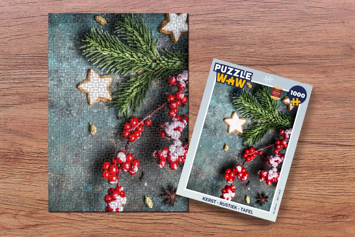 PuzzleWow Kerst Rustiek Takken Steranijs Bes Legpuzzel 1000 Stuks - Multicolor