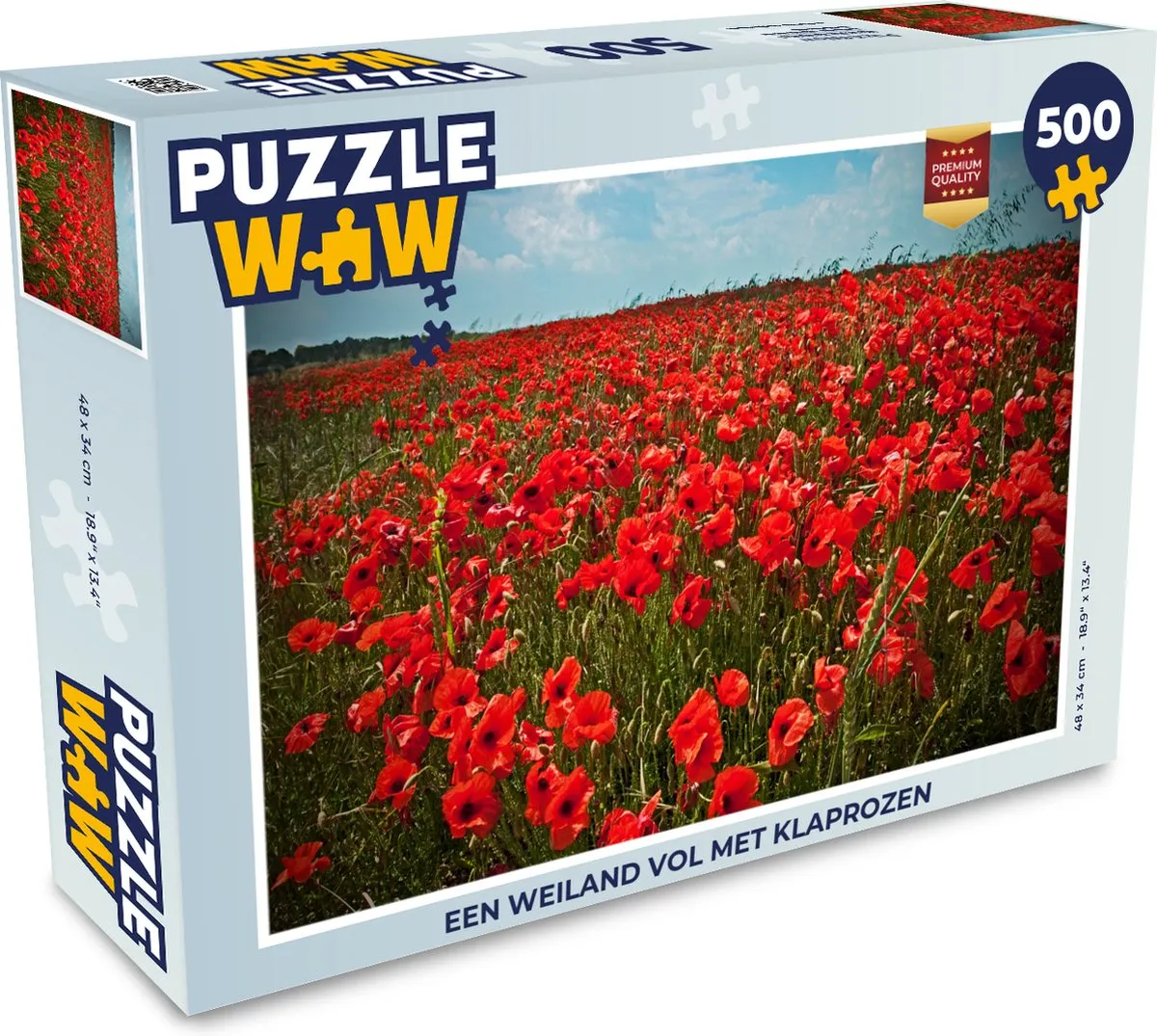 PuzzleWow Legpuzzel Een weiland vol met klaprozen 500 Stuks