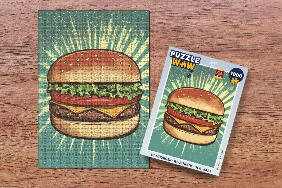 PuzzleWow Hamburger Legpuzzel 1000 Stuks - Sla/Kaas