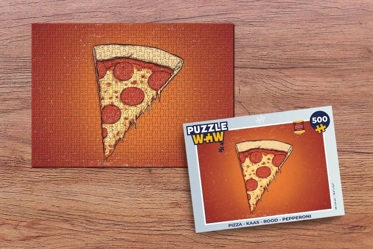 PuzzleWow Pizza Puzzel 500 Stuks - Kaas/Pepperoni/Rood