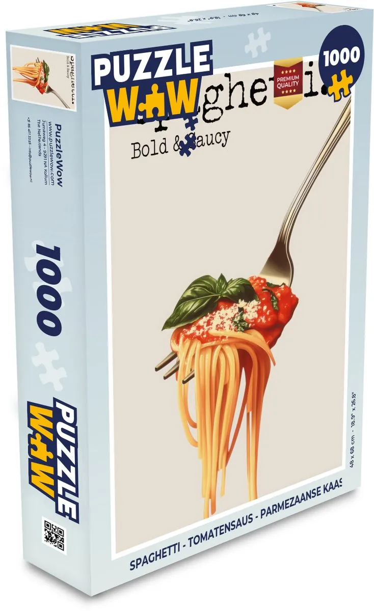 PuzzleWow Spaghetti Legpuzzel 1000 Stuks - Tomatensaus & Parmezaanse Kaas