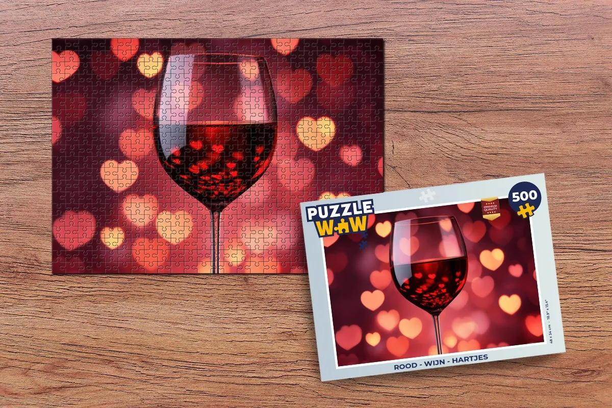 PuzzleWow Legpuzzel 500 Stuks - Rood Hartjes
