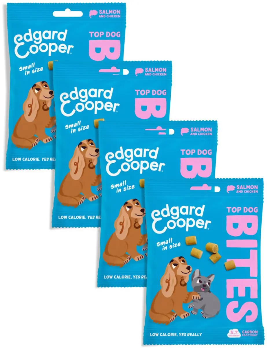 Edgard & Cooper 4x Natuurlijke Hondensnacks, Zalm & Kip Bites Large (4 x 50g), G