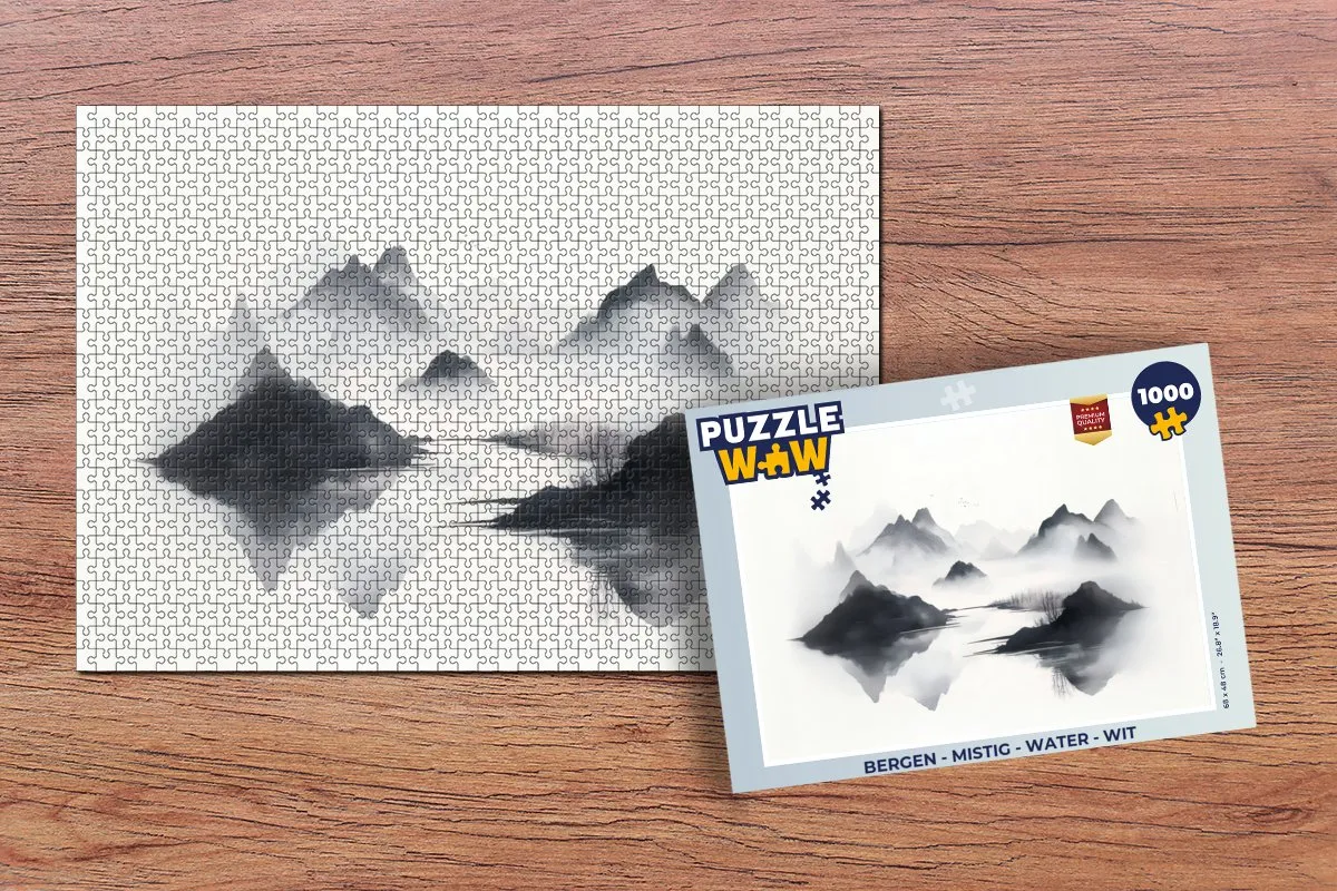 PuzzleWow Bergen Mistig Legpuzzel 1000 Stuks - Wit