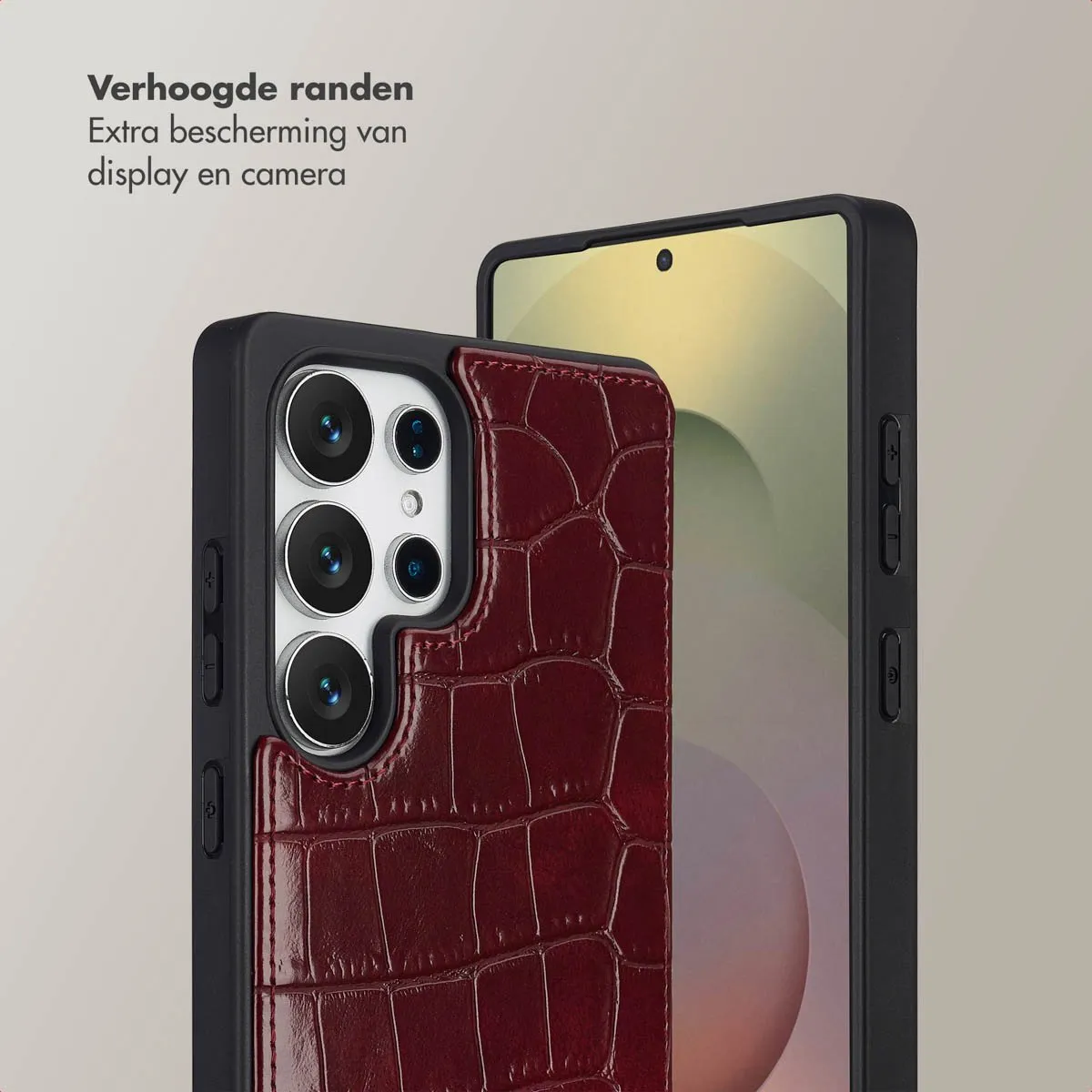 Selencia Croco Backcover Hoesje Samsung Galaxy S25 Ultra - 2 Pasjes - Donkerrood