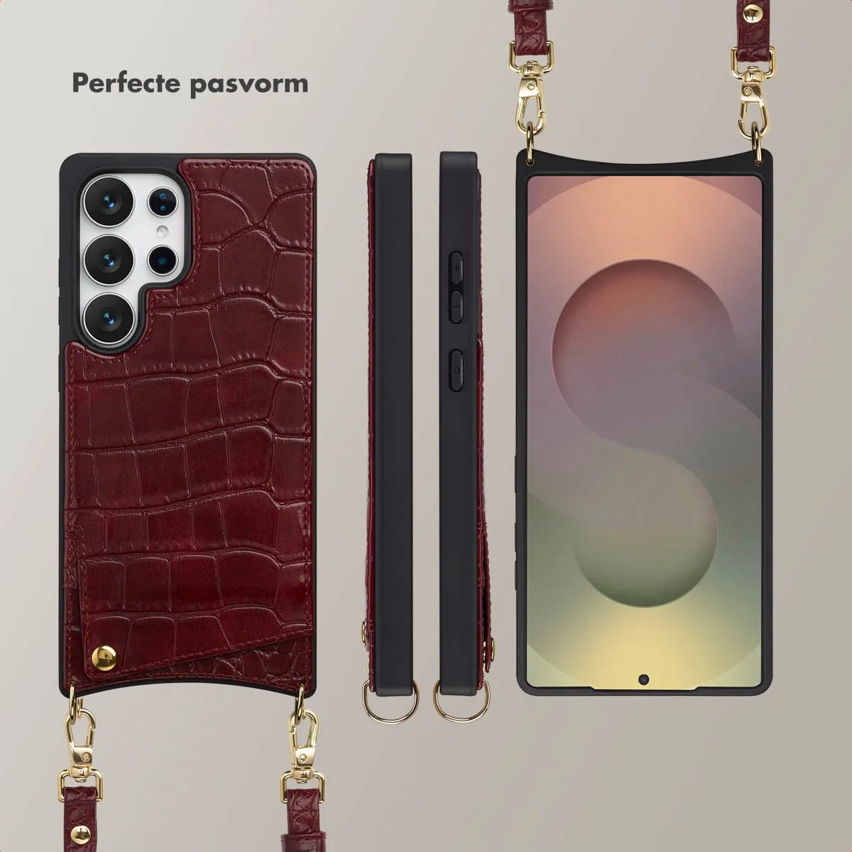 Selencia Croco Backcover Hoesje Samsung Galaxy S25 Ultra - 2 Pasjes - Donkerrood