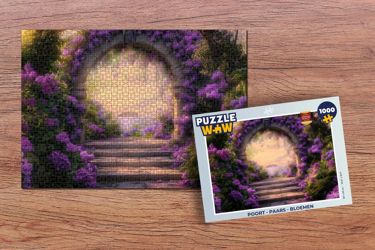 PuzzleWow Legpuzzel 1000 Stuks - Poort met Paarse Bloemen