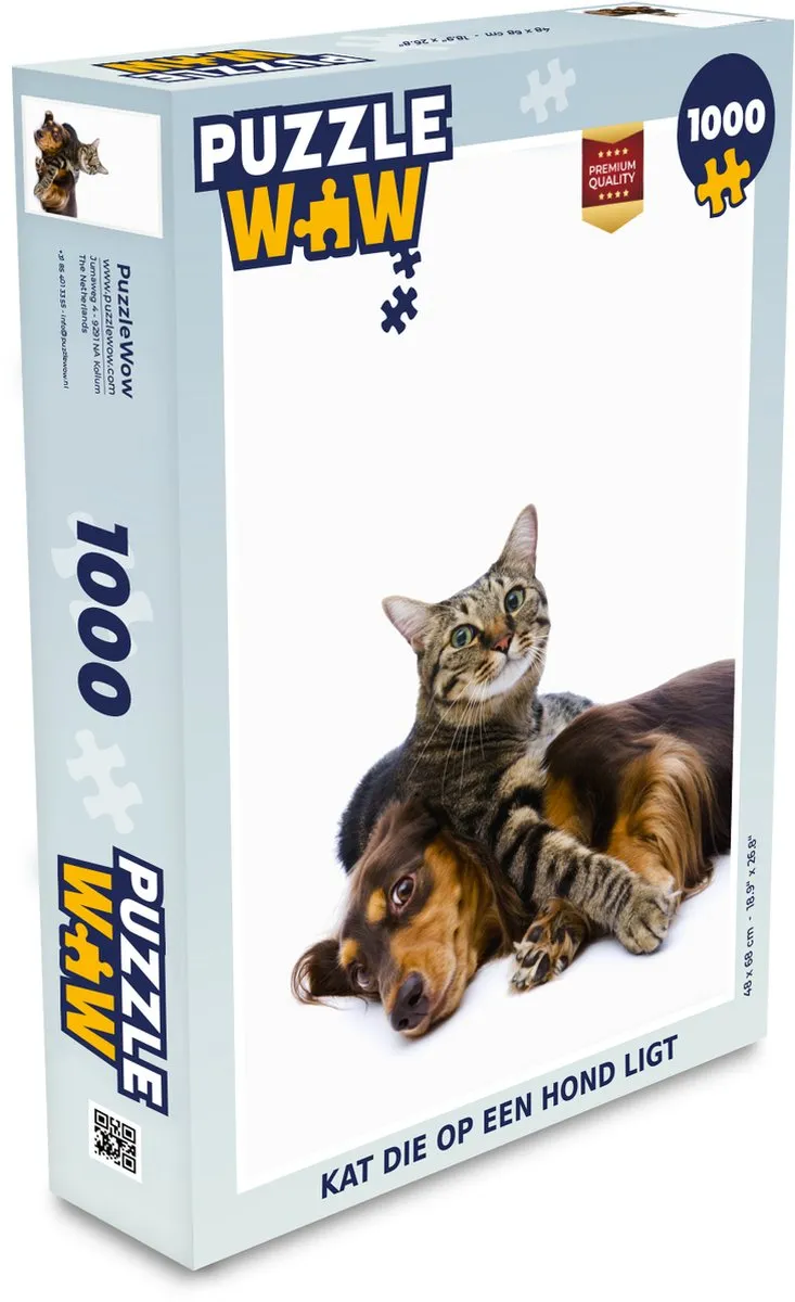 PuzzleWow Legpuzzel Kat op Hond 1000 Stuks