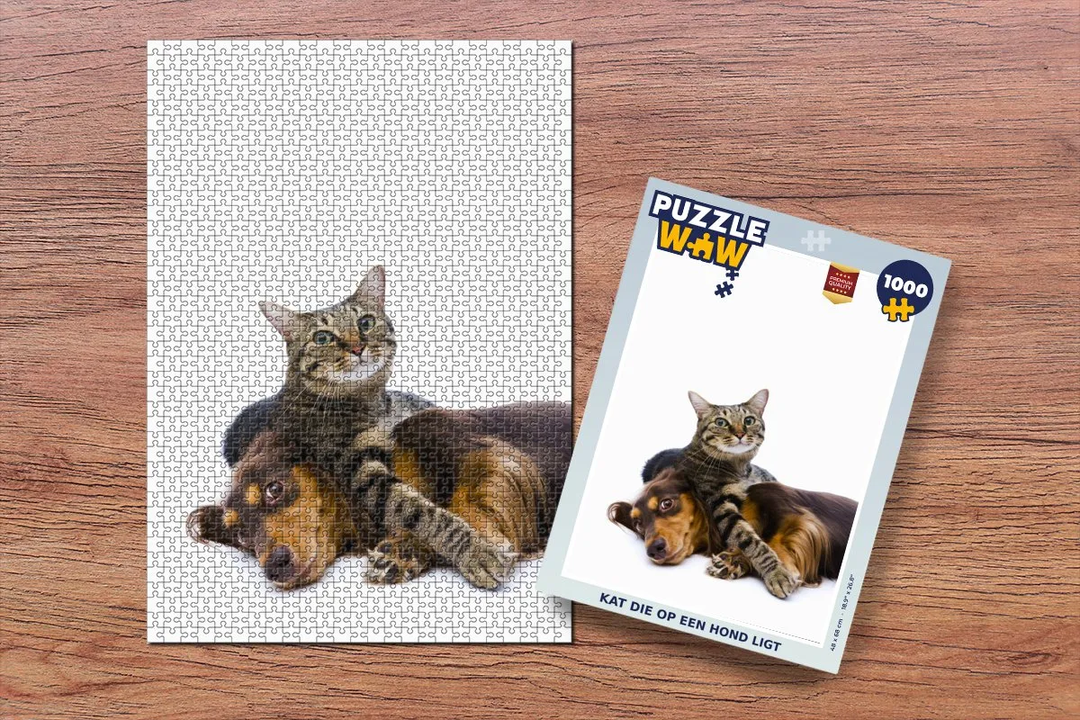 PuzzleWow Legpuzzel Kat op Hond 1000 Stuks - Multicolor