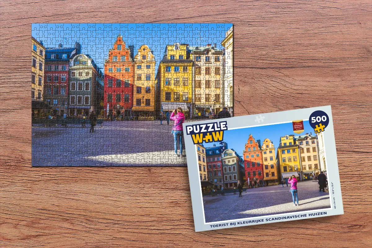 PuzzleWow Legpuzzel 500 Stuks - Toerist bij Scandinavische Huizen Multicolor