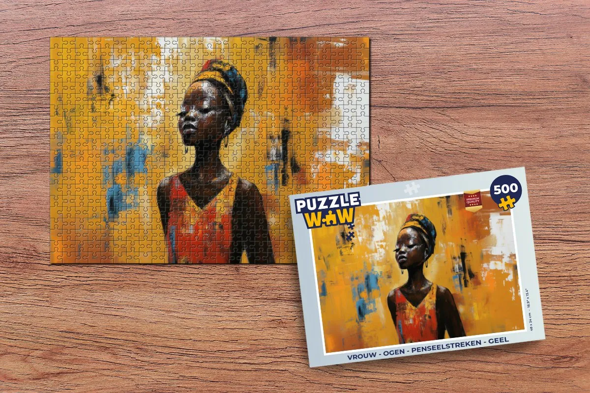PuzzleWow Vrouw - Ogen - Penseelstreken Legpuzzel 500 Stuks - Geel