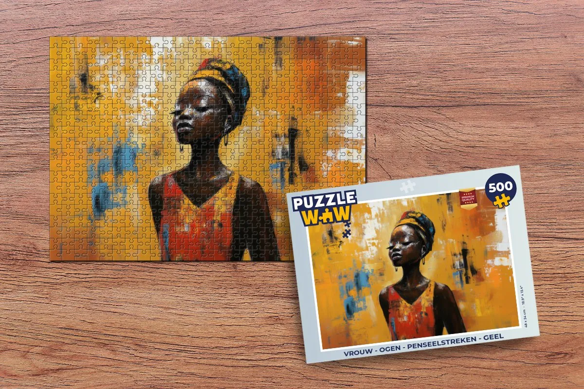 PuzzleWow Vrouw - Ogen - Penseelstreken Legpuzzel 500 Stuks - Geel