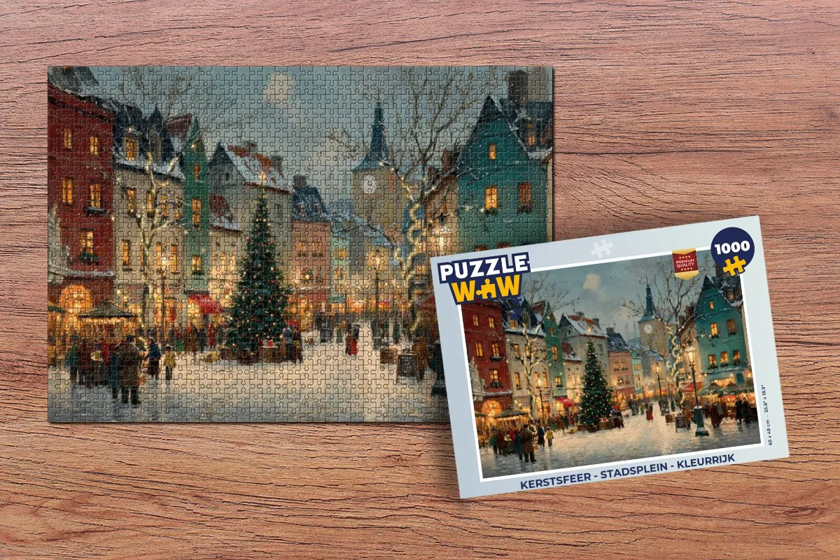 PuzzleWow Kerstsfeer Stadsplein Puzzel 1000 Stuks - Kleurrijk