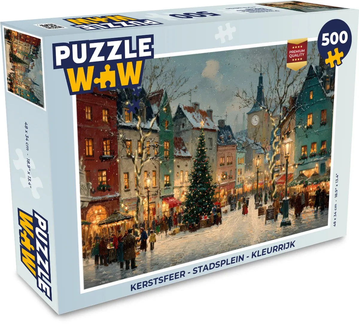 PuzzleWow Kerstsfeer Stadsplein Puzzel 1000 Stuks - Kleurrijk
