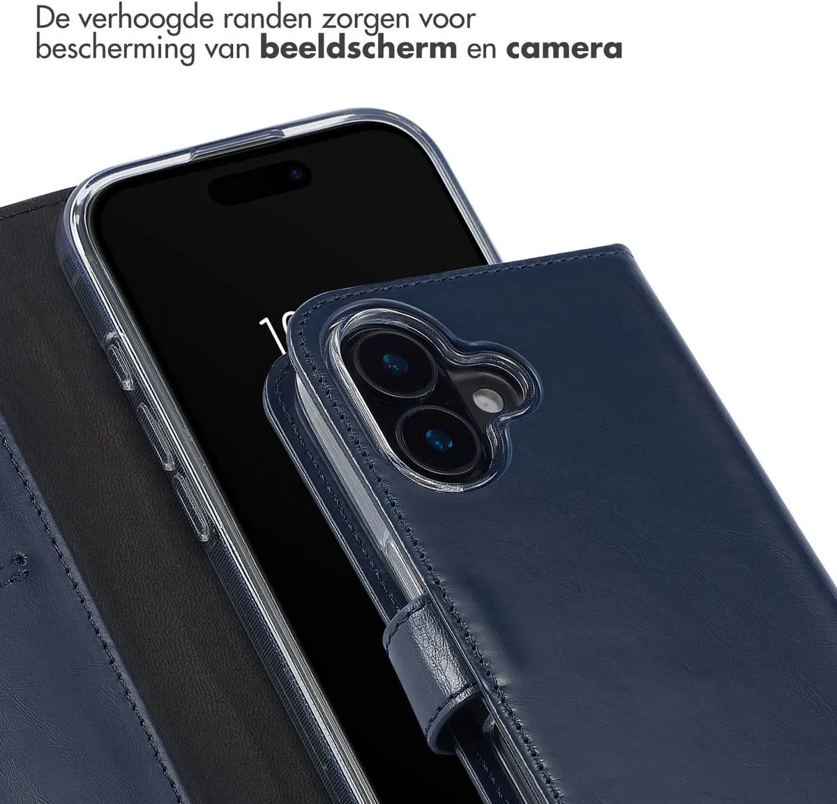 Selencia Hoesje iPhone 16 Bookcase - Echt Leder Blauw - 3 Pasjes