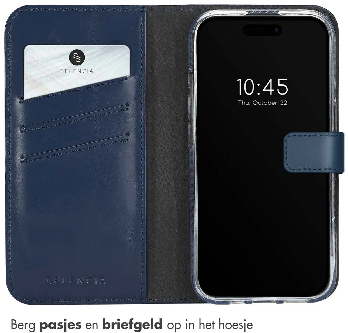Selencia Hoesje iPhone 16 Bookcase - Echt Leder Blauw - 3 Pasjes