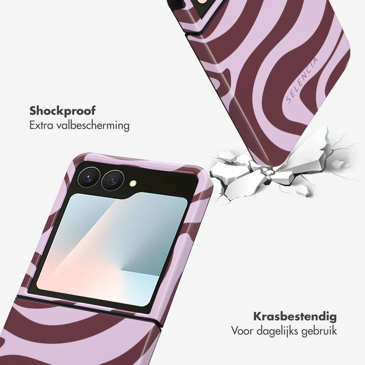 Selencia Hoesje Samsung Galaxy Z Flip 7 - Wavy Swirl Pink Plum