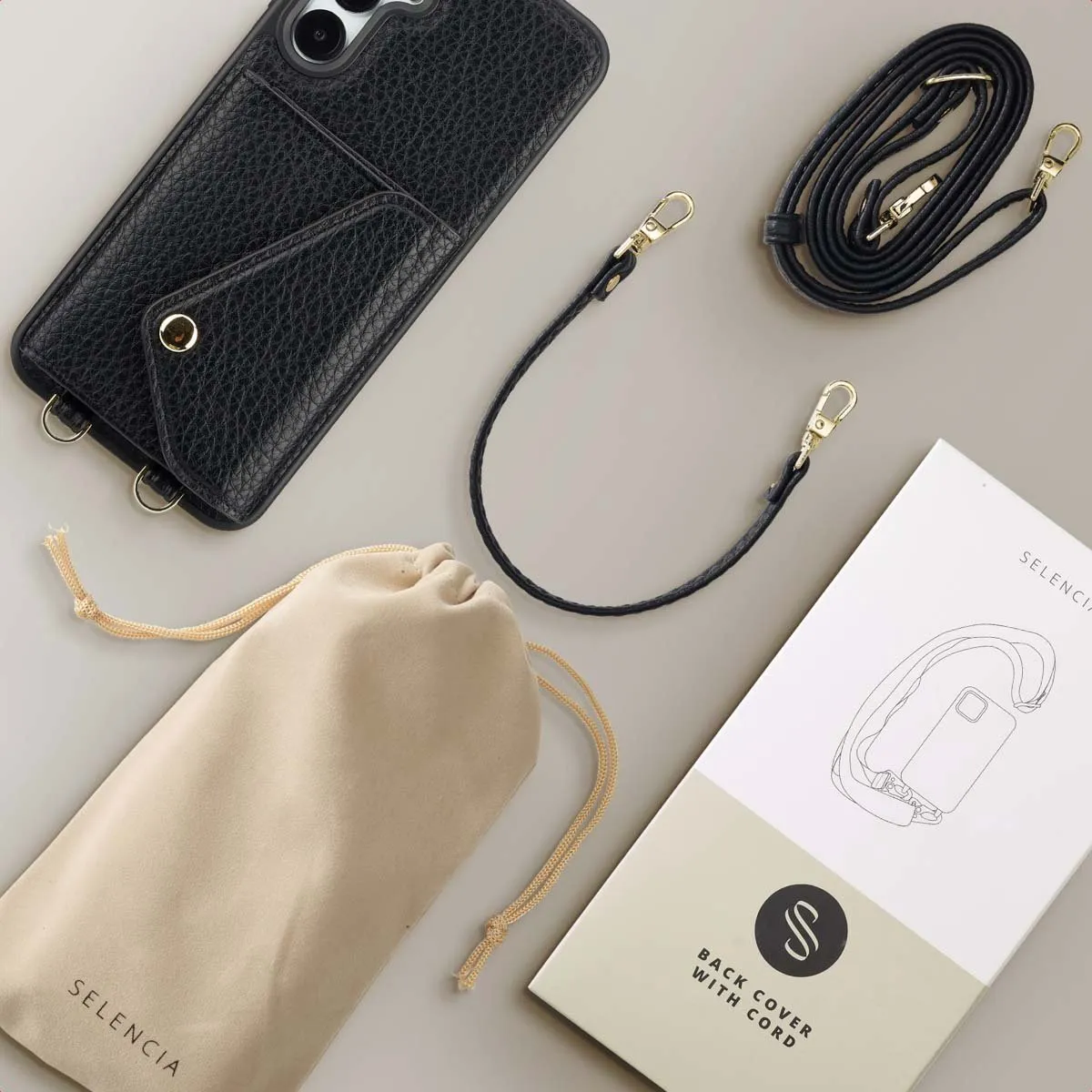 Selencia Hoesje Samsung Galaxy A16 - Koordhoes met pashouder - Zwart - afbeelding 6 van 6