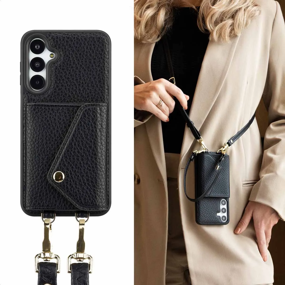 Selencia Hoesje Samsung Galaxy A16 - Koordhoes met pashouder - Zwart