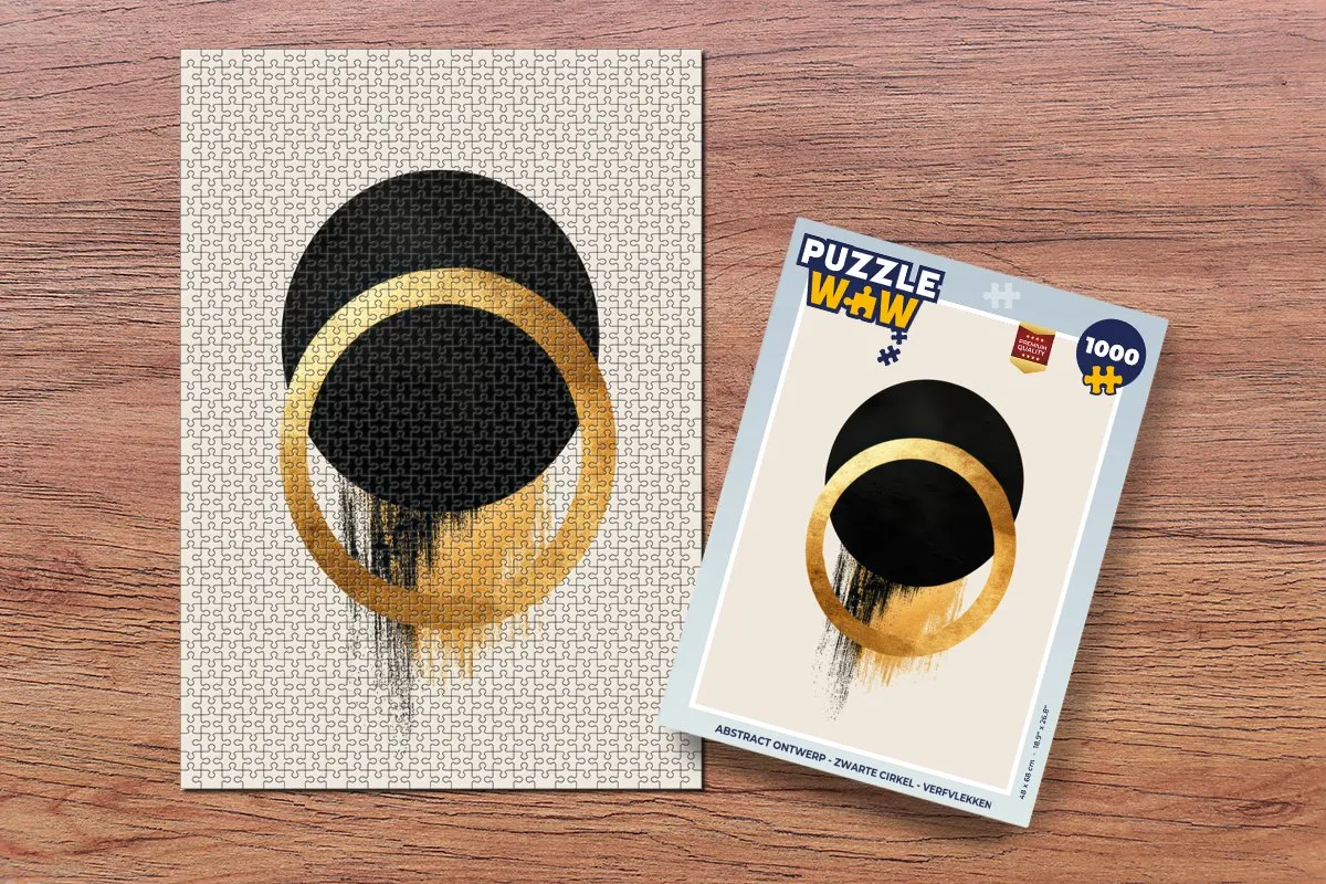 PuzzleWow Abstract Legpuzzel 1000 Stuks - Zwarte Cirkels & Verfvlekken
