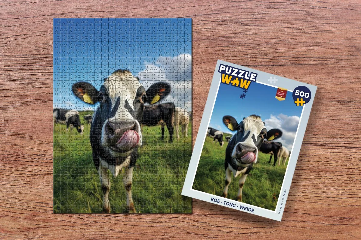 PuzzleWow Koe - Tong - Weide Legpuzzel 500 Stuks - 8721173244047