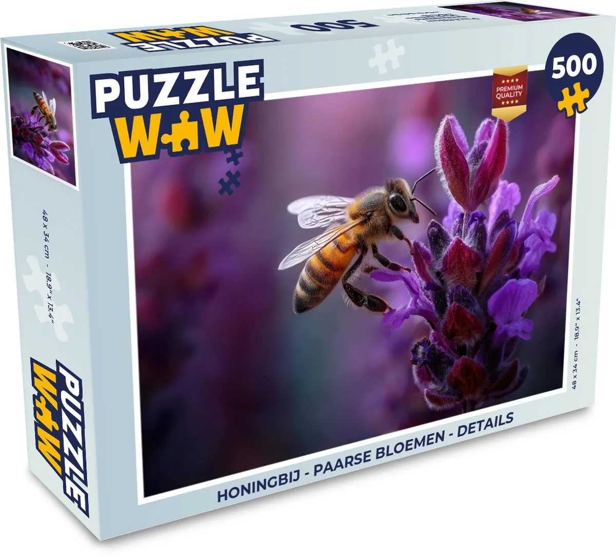 PuzzleWow Honingbij Paarse bloemen Legpuzzel 500 Stuks