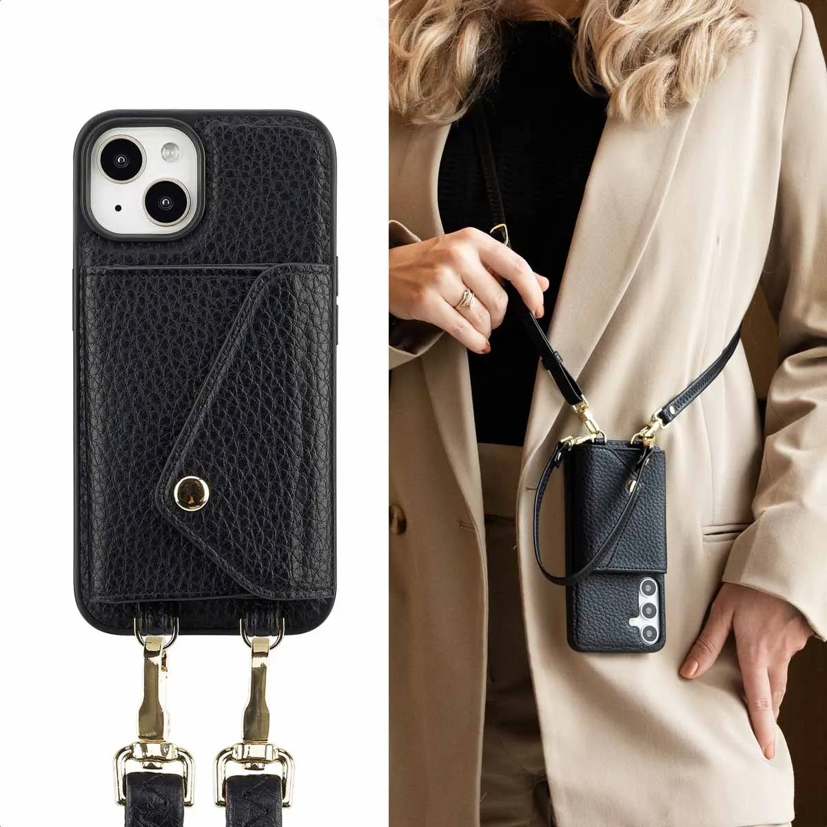 Selencia Koordhoes iPhone 13/14 - 3 Pasjes - Zwart