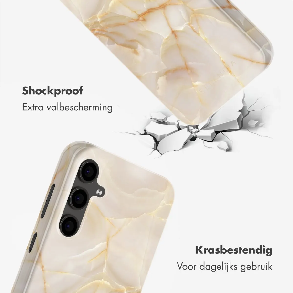 Selencia Hoesje Samsung Galaxy S24 FE Golden Beige Marble