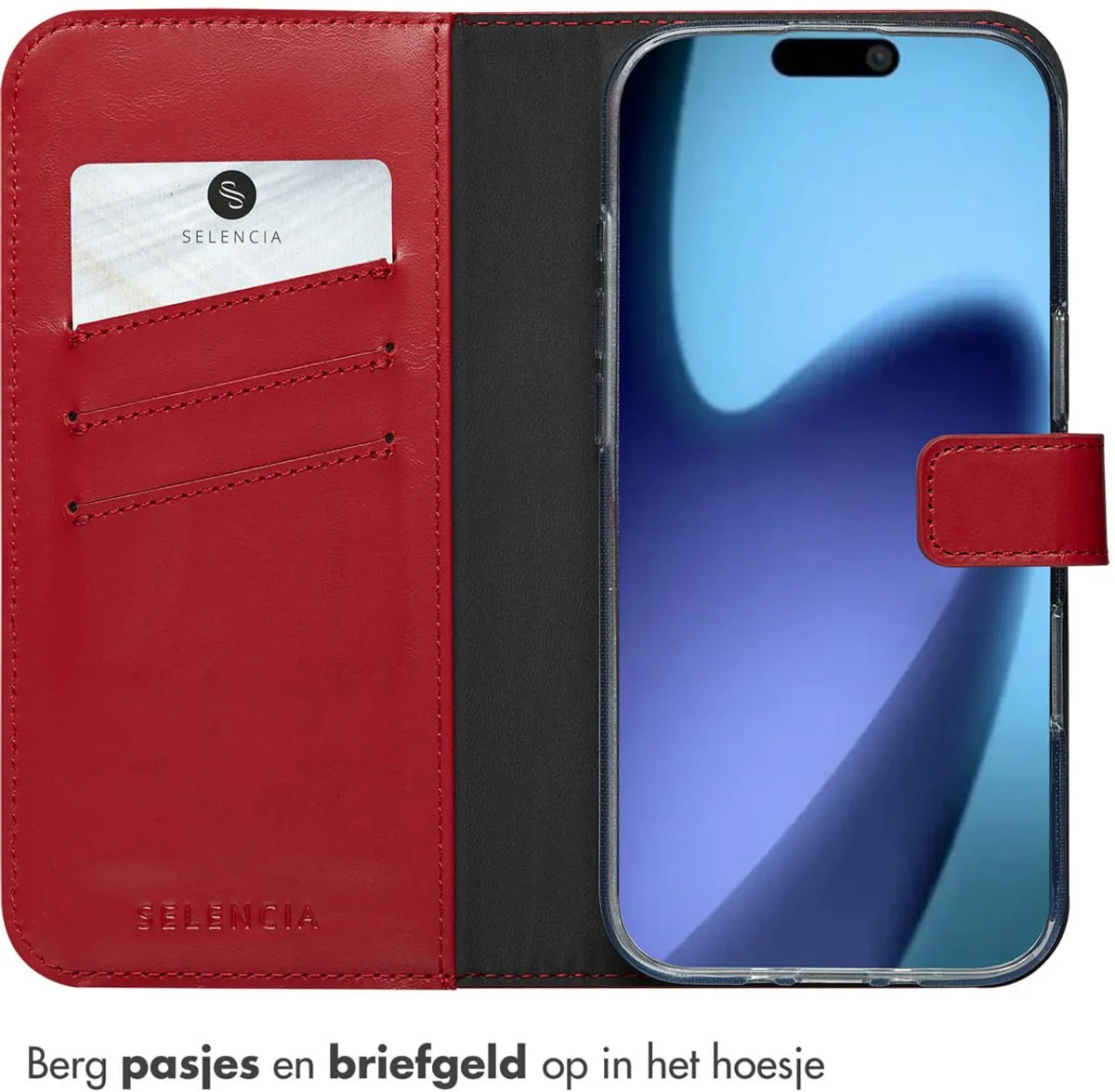 Selencia Hoesje iPhone 17 Air Echt Lederen Bookcase Rood - 3 Pasjes
