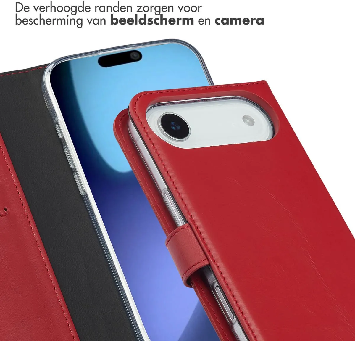 Selencia Hoesje iPhone 17 Air Echt Lederen Bookcase Rood - 3 Pasjes