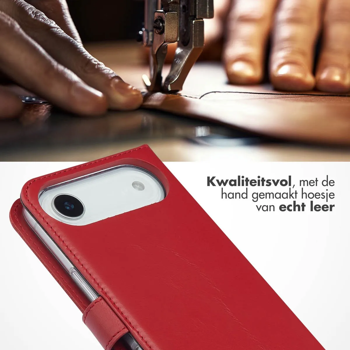 Selencia Hoesje iPhone 17 Air Echt Lederen Bookcase Rood - 3 Pasjes
