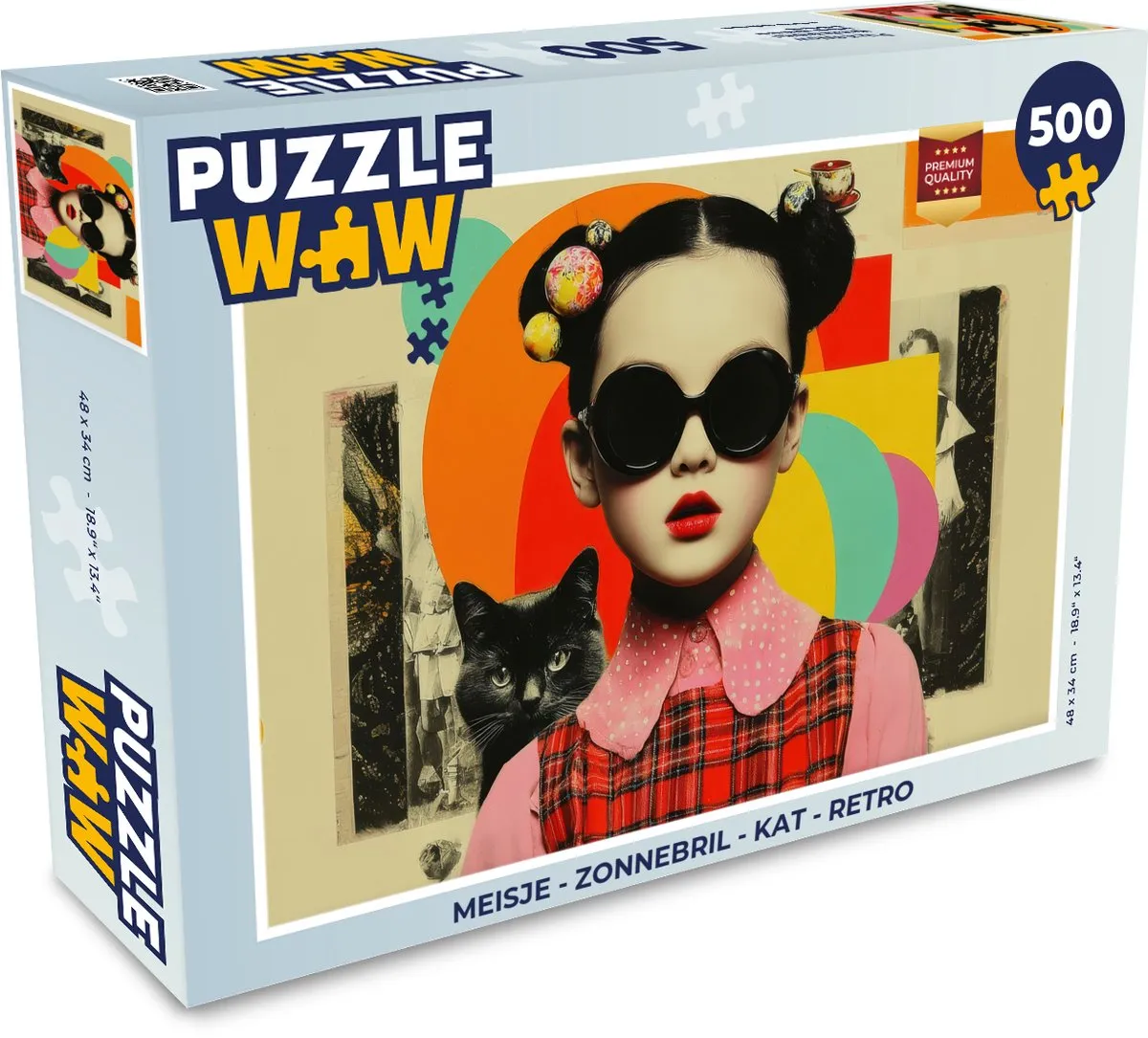 PuzzleWow Meisje Zonnebril Kat Retro Puzzel - 1000 Stukken