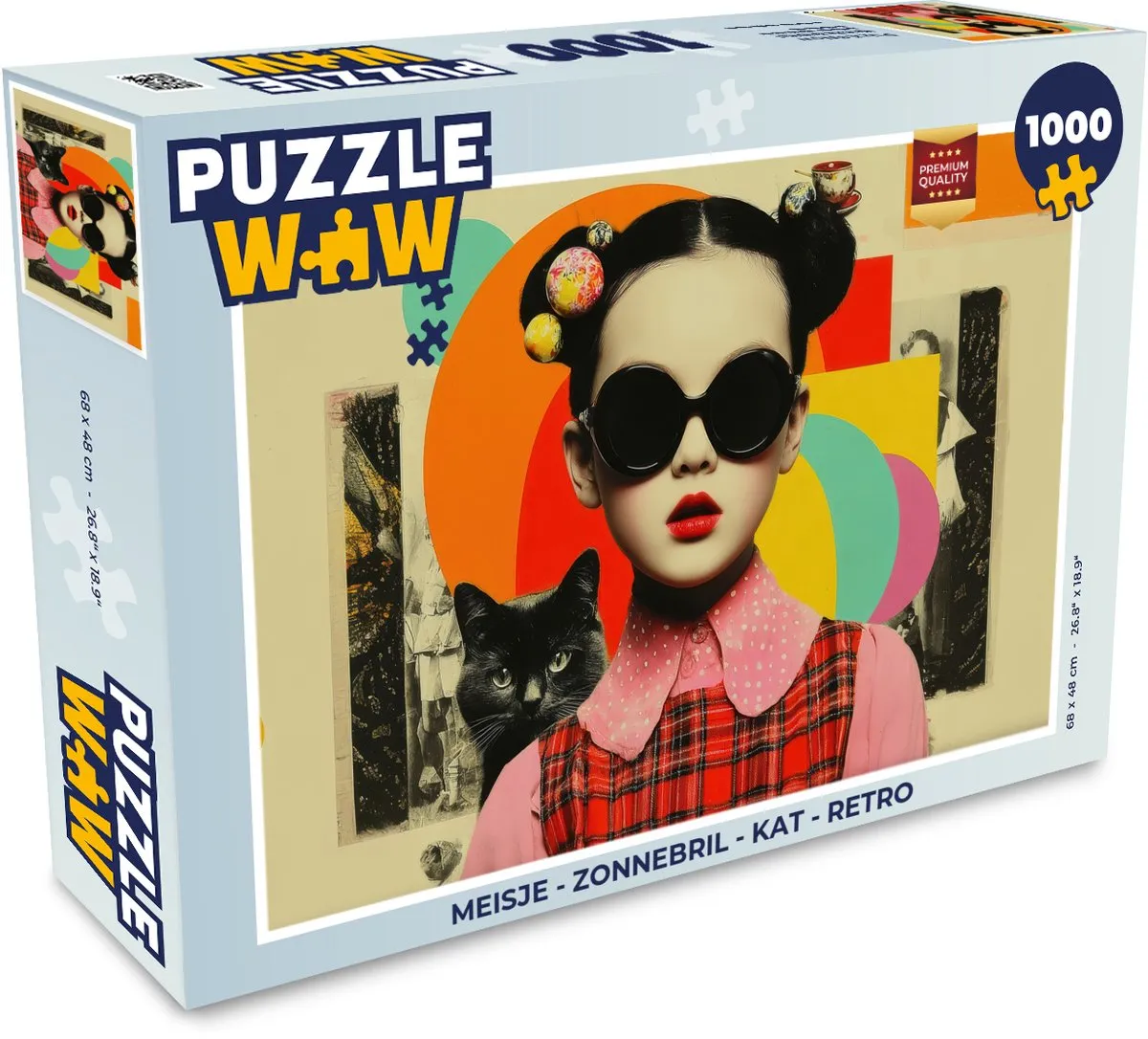 PuzzleWow Meisje Zonnebril Kat Retro Puzzel
